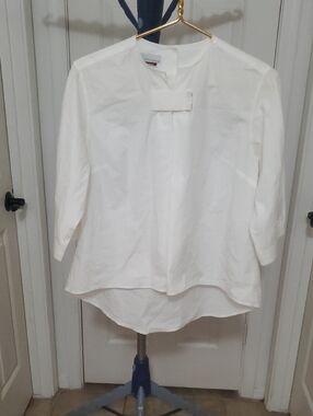 Collared White Split-Neck Blouse by Villager